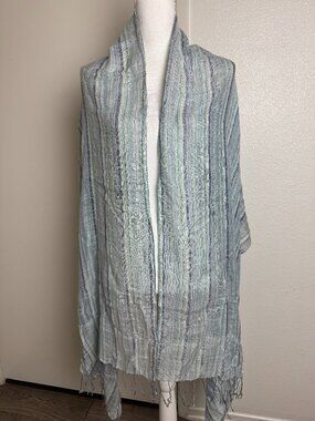 NWOT 100% Linen Stripped Scarf Wrap Cover Up 25 x 80" Made in Italy